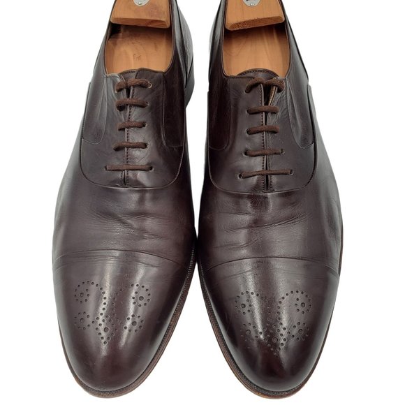 Designer Bally Men\'s 12 Dark Chocolate Brown Italian Dress Shoes Cap-Toe Oxfords main image 5